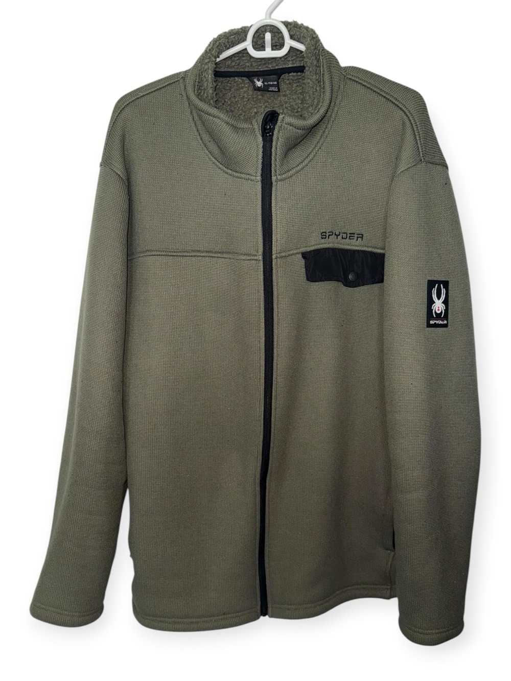 Spyder Men’s Olive Green Full-Zip Sweater Jacket with Black Trim XL